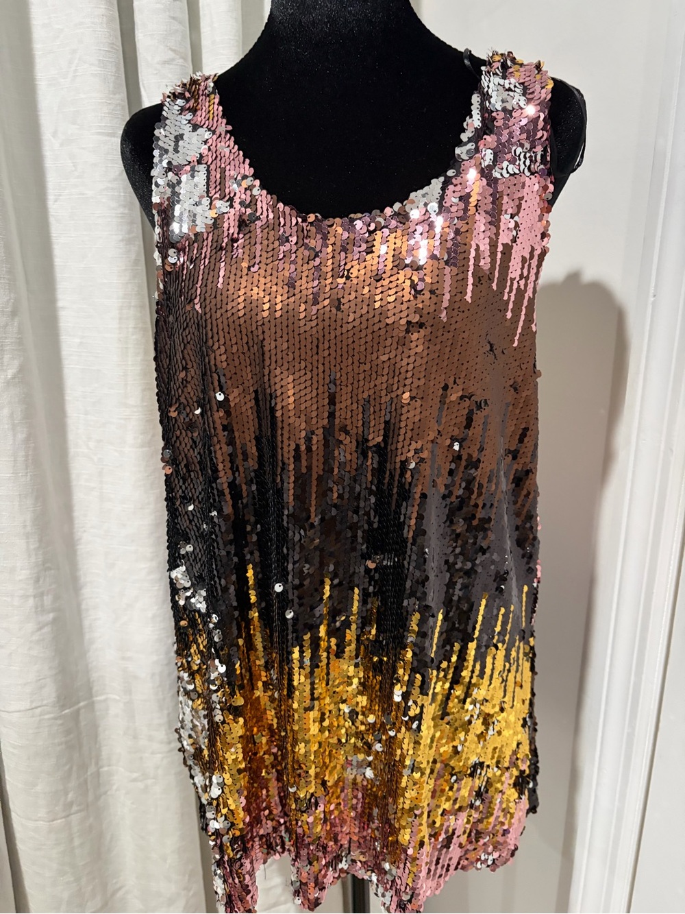 Zara Pink Black Gold Sequin Tank Top - Picture 2 of 3